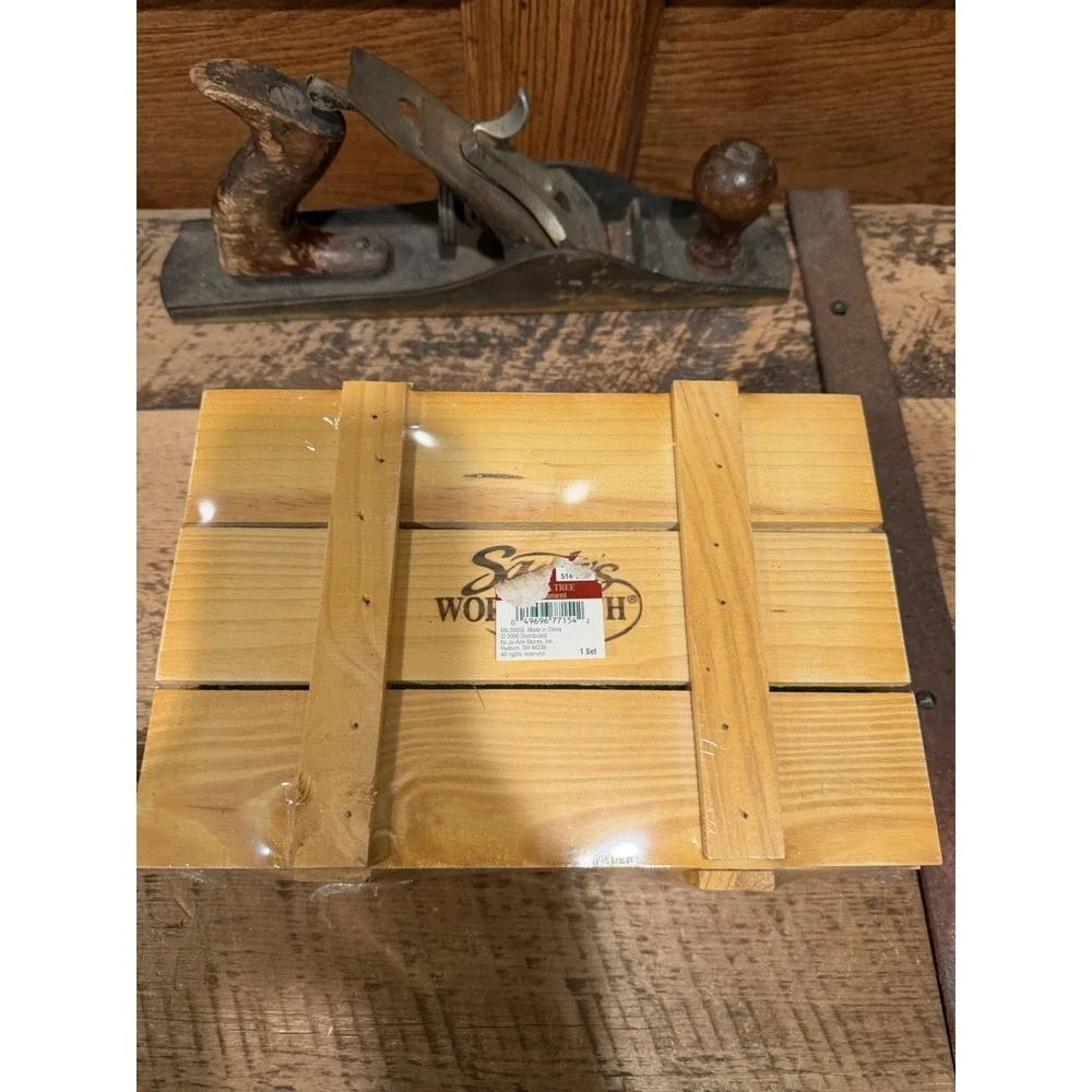 VINTAGE SANTA'S WORKBENCH 6 BLOWN GLASS CHRISTMAS ORNAMENTS IN WOOD CRATE